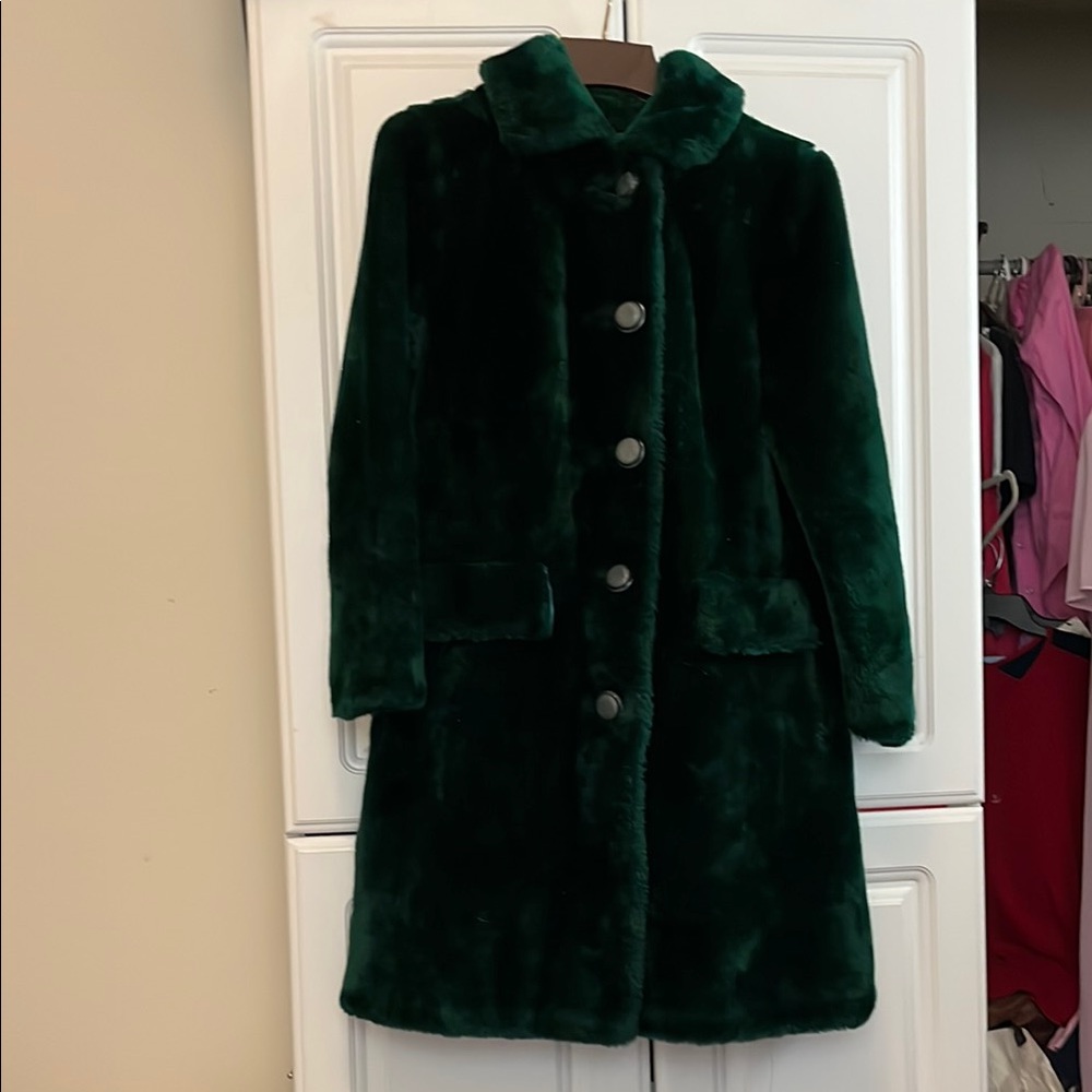 Borgana Faux Fur Coat Styled by Russell Taylor Emerald Green Women's M US vtg